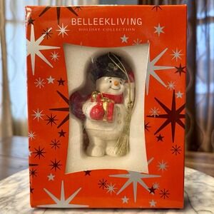 NEW! Belleek Living Snowman Carrying Gifts Ornament Christmas Holiday 7307 Box